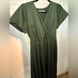 Emerald green satin dress